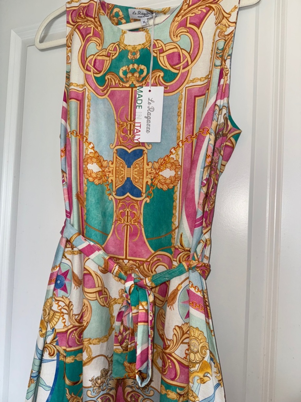 Le Ragazze Linen ITALIAN MADE Sleeveless Midi Dress in Pastel Multi NWT - Picture 7 of 9